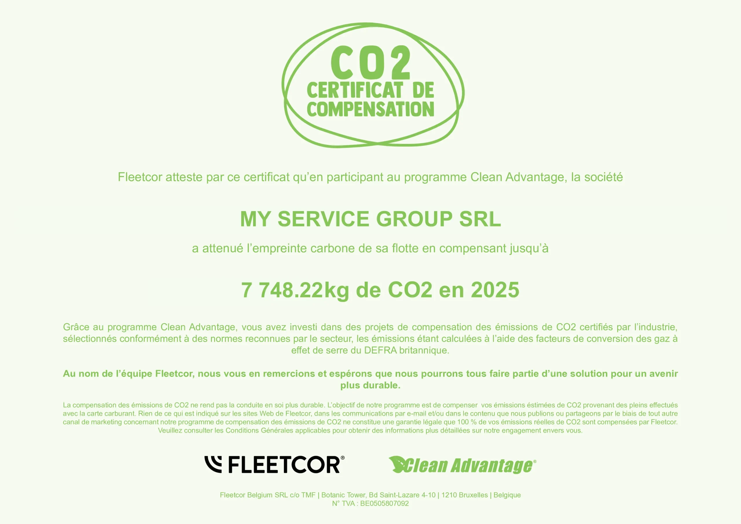 Votre certificat Clean Advantage® 2025